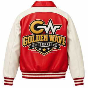 Veste universitaire en cuir véritable Goldenwave Factory personnalisée |   Blouson bomber avec logo brodé |   Manchette côtelée de qualité supérieure et doublure matelassée - Product Image 3