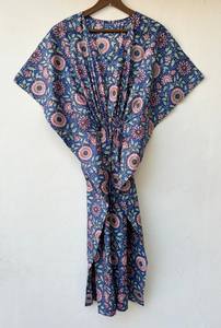 Robe Kaftan en Coton à Imprimé Tropical pour Femme, Tenue Décontractée d'Été, Paréo de Plage, Vêtement de Détente - Product Image 3