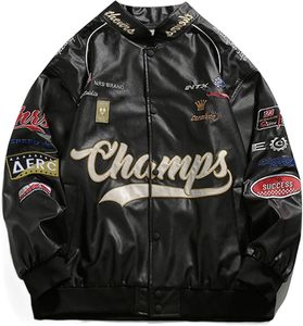 เสื้อแจ็คเก็ตหนัง Champs Varsity แบบ unisex สไตล์สตรีทแวร์ ดีไซน์ปักลาย คอวี มีฮู้ด สำหรับฤดูหนาว สไตล์วินเทจ  พร้อมปักโลโก้ส่วนตัว - Product Image 1