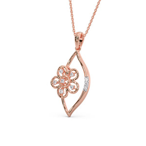 Collier pendentif en or rose avec accent de diamant en forme de fleur délicate - Product Image 2