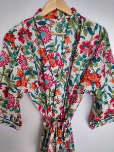 Bata tipo kimono de algodón con estampado floral de pájaros |   Bata de Baño de Lujo de Manga Larga |   Ropa Casual para Mujer - Product Image 3