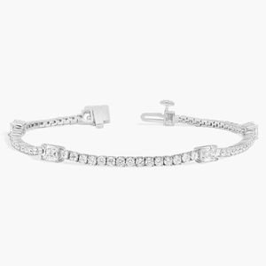 14K White Gold Emerald Station Lab Grown Diamond Tennis <b>Bracelet</b> - Product Image 3