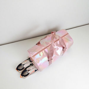 Waterproof High Quality Mermaid Pearlescent Gradient <b>Overnight</b> Duffle Tote Hand Gym Travel <b>Bag</b> Zipper Closure Side Shoe Pocket - Product Image 4