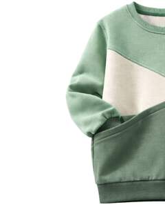 Sudadera Personalizada para Mujer en Color Verde Salvia, Estilo Color Block, Cuello Redondo, Informal, Holgada, para Invierno, Estilo Urbano - Product Image 3
