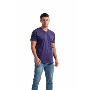 T-shirt en tricot à manches courtes et col en V pour homme, couleur unie, coupe classique, style décontracté, violet - Product Image 3