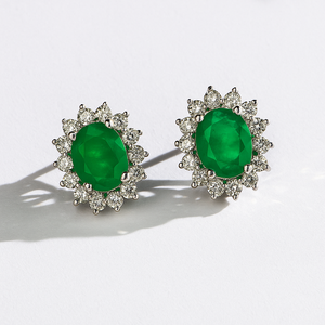 Pendientes de Plata de Ley Rhodia Rhaya Jewels con Ónix Verde Floral Romántico y Halo de Circonitas, para Niñas, Ideales para Bodas - Product Image 4