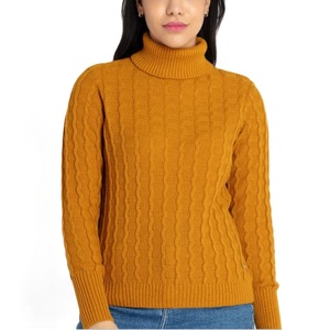 Women's Turtleneck <b>Pullover</b> <b>Sweater</b> Long Sleeve Solid Color Knitted Casual Autumn Wear 100% Acrylic Warm Top - Product Image 1