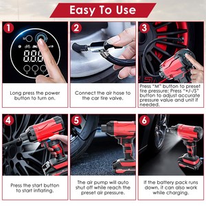 Inflador de Neumáticos de Coche Inalámbrico, Compresor de Aire Eléctrico, Recargable, 2V, Luz LED, 150PSI, 1 Unidad - Product Image 6