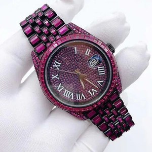 Montre de luxe rose sertie de diamants pour femme – Montre bracelet à cadran romain style diamant – Montre tendance en cristal noir et violet – Cadeau - Product Image 4