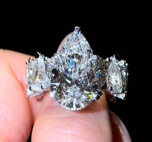 Designer Pear Drop 3 Carat D-Vvs Lab Moissanite Diamonds 14K Real Solid Gold Engagement Band <b>Ring</b> - Product Image 4