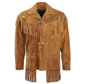 Veste en daim de vachette à prix abordable, manteau de cowboy en cuir suédé marron avec franges, conchos et pompons, style frontière, pour ranch, sur mesure, vente en gros, pour homme - Product Image 3