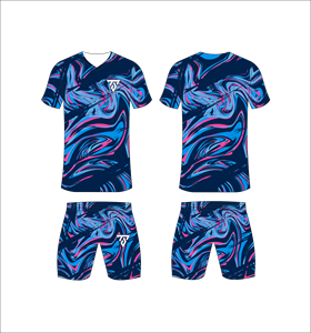 Custom Sublimated Blue Geometric <b>Soccer</b> Jersey Set Men V-Neck Short Sleeve Moisture Wicking Athletic Fit All Seasons - Product Image 6