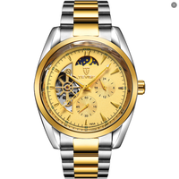 TEVISE T795A Herren Automatische Mechanische Uhr Mondphase Skelett-Zifferblatt Edelstahlarmband Leuchtend Wasserdicht Geschäftsuhr