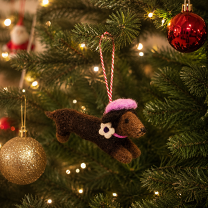 Handmade Felt Dachshund Christmas Ornament Needle Felted Dog Tree Hanging Decoration - Product Image 1