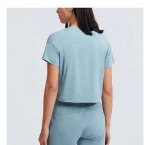 Camiseta Corta para Mujer, Cuello Redondo, Manga Corta, Color Sólido, Logotipo Estampado, Ropa Casual de Verano, 100% Algodón Jersey Transpirable - Product Image 6