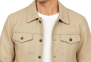 Chaqueta de Cuero Sintético Beige, Cuello Camisero, Cierre de Botones, Corte Regular - Product Image 2