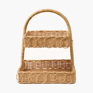 Étagère de rangement rectangulaire à deux niveaux en rotin tressé à la main, en osier naturel, pour la décoration du comptoir de cuisine - Product Image 4