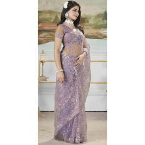 Saree de broderie de créateur pour la fête Portez des robes de carrière élégantes Look - Product Image 2