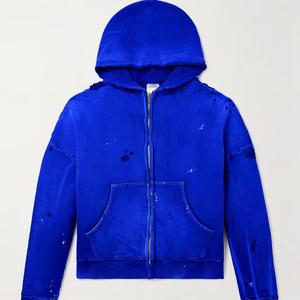Sudadera con capucha térmica para hombre, hecha a medida, estilo vintage, con hombros caídos, lavado ácido, desgastada, con parches, corte y costura, con cremallera - Fabricante de ropa - Product Image 6