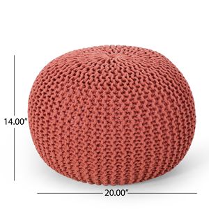 Bordeaux <b>Knitted</b> Cotton Round Pouf in Coral Elegant Stool or Ottoman - Product Image 5