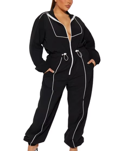 Reflective Piping Plus Size Embroidery Active Wear Detachable Zipper Women Summer Nylon <b>Black</b> <b>Windbreaker</b> Jacket Pants Tracksuit - Product Image 3
