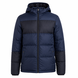 Veste matelassée à capuche pour homme, color-block orange et noir, coupe-vent, hiver, décontractée, fermeture éclair, coupe classique - Product Image 3