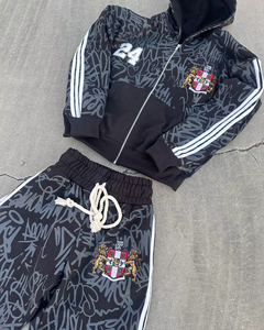 Ensemble de survêtement thermique ample et surdimensionné pour homme, style vintage personnalisé, avec sweat à capuche à double taille et pantalon de survêtement évasé à effet empilé, vente en gros - Product Image 3