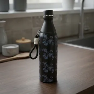 Bouteille d'eau en acier inoxydable noire, impression personnalisée, bouteille réutilisable, logo personnalisé imprimé, gourde pour le bureau - Product Image 5