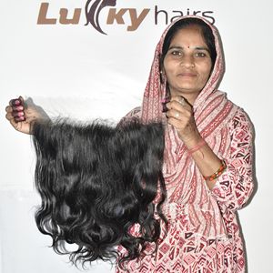 Produits authentiques fabriqués en Inde, cheveux humains naturels, couleur noire naturelle, extensions non traitées, double trame, effet bodywave. - Product Image 6
