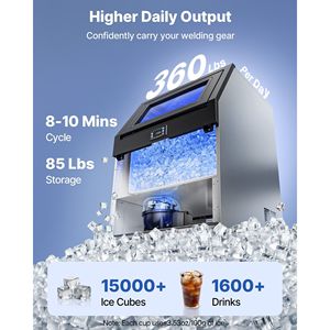 เครื่องทำน้ำแข็งเชิงพาณิชย์ 220V ผลิตน้ำแข็งได้ 360 ปอนด์/24 ชม. ความจุเก็บน้ำแข็ง 500 กก. แบบติดตั้งในตัว/ใต้เคาน์เตอร์ สแตนเลส - Product Image 2