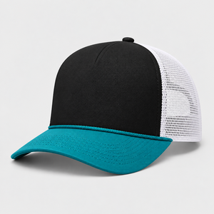 Gorra Trucker de 6 Paneles con Visera Curva, Color Verde Azulado, Detalle de Cuerda en la Visera Curva, Parte Trasera de Malla Blanca, Cierre Ajustable, Logotipo Personalizado, Gorro en Blanco - Product Image 2