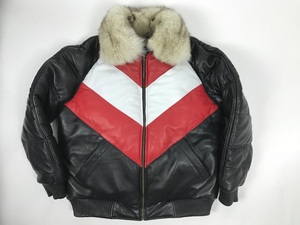 Men's <b>Black</b> <b>Red</b> White Color Blocking Leather Bomber <b>Jacket</b> with Fur Collar Zipper Closure Winter Warm Moto Style Leather <b>Jacket</b> - Product Image 3