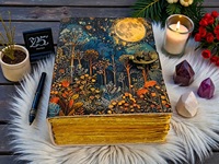 Grimoire en cuir de 400 pages sur le thème de la nuit féerique |   Livre de sorts fait main Moon Tree Life Design, papier vintage à bords festonnés, reliure spirale