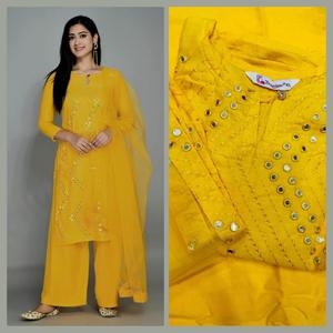 PAPIER DE RAYONNE LE PLUS CHOISI MIROIR BRODERIE TOP PALAZZO AVEC DUPATTA JAUNE - Product Image 1