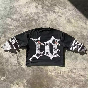 Nouvel Arrivage T-shirt Homme Hip Hop Uni Superposé Effet Vieilli Délavé 100% Coton Double Couche Respirant Haute Qualité - Product Image 2
