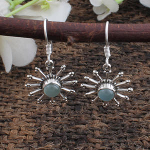 Pendientes de Plata de Ley 925 con Calcedonia Aqua Natural, Gema Verde, Joyería de Lujo para Regalo de Fiesta - Product Image 2