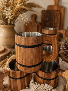 Mug en bois et acier Viking personnalisé, poli et gravé à la main, respectueux de l'environnement, cadeaux d'affaires, festivals Renaissance, médiévaux - Product Image 1