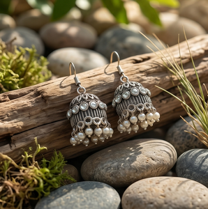 DIVYORO SILVER PEARL JHUMKA - Product Image 4