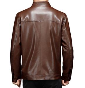 <b>Men's</b> PU Leather Moto Jacket <b>Turtleneck</b> Collar Zipper Closure Slim Fit Winter Solid Color Regular Sleeve Biker Style Dyed Front - Product Image 5