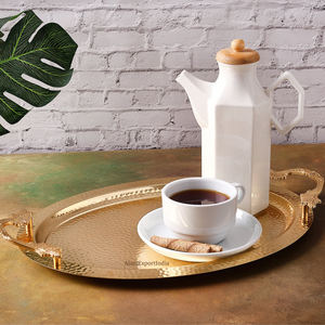 Nueva Bandeja de Servir Ovalada de Metal Dorado 2026 con Asas de Hoja para Cocina, Hotel y Restaurante - Product Image 2