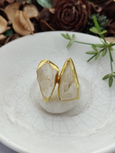 Anillo de Cóctel con Gema de Cuarzo Geométrico, Chapado en Oro, Estilo Bohemia, Piedra de Nacimiento de Abril, Unisex, para Uso Diario, Regalo de Compromiso, Fiesta - Product Image 3