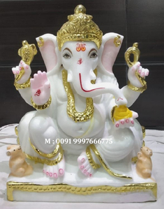 Estatua de Ganesha tallada a mano en mármol Makrana - Product Image 4