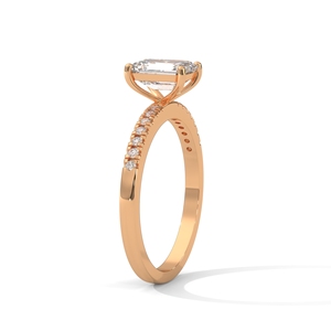 <b>Emerald</b> Cut Diamond <b>Ring</b> Women's Rose Gold Classic Engagement Band With Side Diamonds - Product Image 2