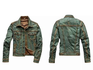 Veste en jean délavé pour homme, col rabattu, couleur unie vintage, fermeture boutonnée, doublure en coton, coupe classique pour l'automne - Product Image 3