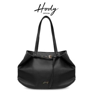 กระเป๋าหนังสังเคราะห์กันน้ำ Hody Premium ขนาด 18 นิ้ว ดีไซน์มินิมอล หูหิ้วสองข้าง ปิดด้วยซิป ซับในผ้าซาติน สีดำทั้งใบ - Product Image 1