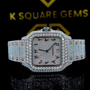 Montre de luxe automatique en acier inoxydable VVS de qualité supérieure, résistante à l'eau, au design unique, avec quartz et diamants, bracelet en cuir - Product Image 1