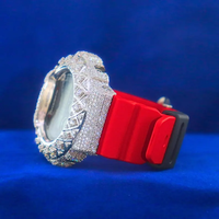 Reloj Digital Starspire Luxury Buss Down DW6900 con Bisel con Incrustaciones de Moissanita VVS, Esfera Negra, Correa de Silicona Roja, Diseño Personalizado