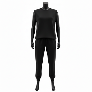 Conjunto Deportivo para Mujer, Camiseta sin Mangas y Pantalones Deportivos, Mezcla de Algodón y Poliéster de 240 GSM, Color Negro, con Logotipo Personalizado - Product Image 1