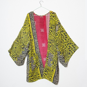 เสื้อคลุมกิโมโนผ้าฝ้ายอินเดียลายปะติดปะต่อแบบคันธา เสื้อคลุมคันธาแบบวินเทจ เสื้อแจ็คเก็ตฤดูใบไม้ร่วงแขนยาวสำหรับผู้หญิง - Product Image 1