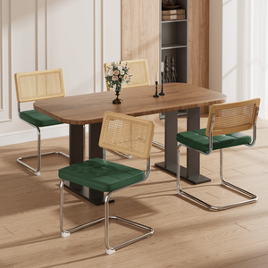 Set di 2 Sedie da Pranzo Moderne Stile Mid-Century Breu in Rattan Naturale con Schienale in Legno Massello per Cucina, Soggiorno e Sala da Pranzo - Product Image 5